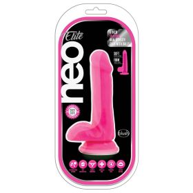 Neo Elite Silicone Dual Density Cock with Balls-Neon Pink 6"