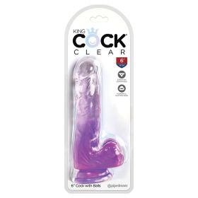 King Cock Clear with Balls-Purple 6"