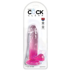 King Cock Clear with Balls-Pink 7"