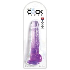 King Cock Clear with Balls-Purple 8"