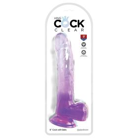 King Cock Clear with Balls-Purple 9"