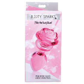 Booty Sparks Pink Rose Glass Anal Plug-Large