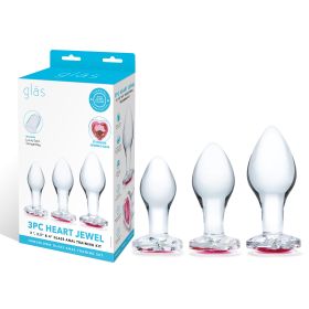 3 Pc Heart Jewel Glass Anal Training Kit