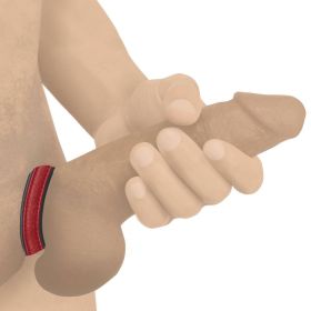 Leather and Velcro Cock Ring (Option: Red)